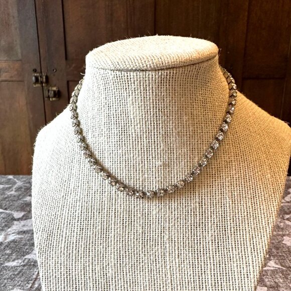 Vintage Rhinestone Choker Tennis Necklace 12" Elegant Sparkling Jewelry - Picture 7 of 10